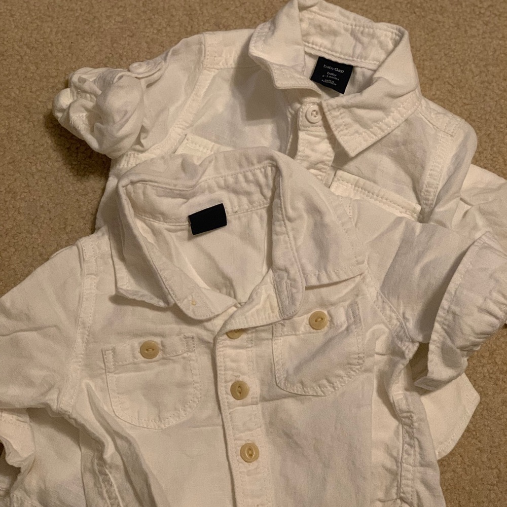 Gap baby white linen shirt and one piece(0-3month)